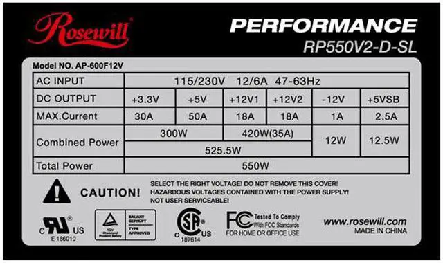 Alt view image 6 of 6 - Rosewill RP550V2-D-SL 550 W ATX12V v2.01 SLI Ready CrossFire Ready Power Supply