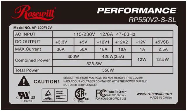 Alt view image 6 of 6 - Rosewill RP550V2-S-SL 550W ATX12V v2.01 SLI Ready Power Supply