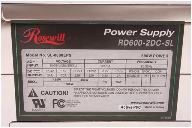 Alt view image 3 of 10 - Rosewill RD600-2DB-SL SLV 600W ATX Form Factor 12V V2.2 / SSI standard EPS 12V SLI Ready Active PFC Active PFC Power Supply - SLI Ready