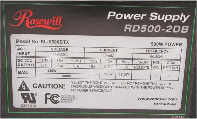 Alt view image 3 of 8 - Rosewill Stallion Series 500W ATX12V Gaming Power Supply - RD500-2DB