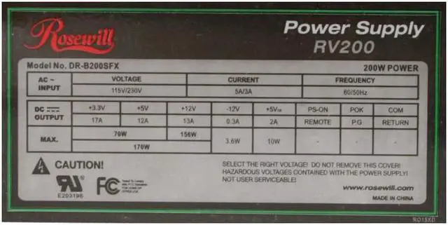 Alt view image 3 of 7 - Rosewill RV200 200 W SFX Power Supply