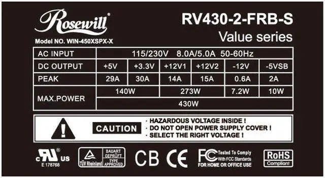 Alt view image 7 of 7 - Rosewill RV430-2-FRB-S 430 W ATX 12V Ver.2.01 Power Supply