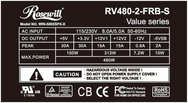 Alt view image 7 of 8 - Rosewill RV480-2-FRB-S 480 W ATX 12V Ver.2.01 Power Supply