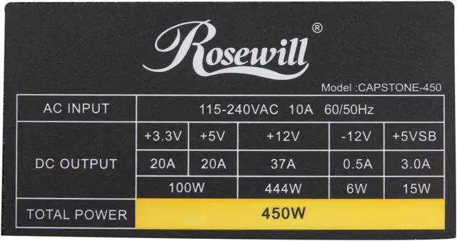 Alt view image 4 of 6 - Rosewill CAPSTONE-450 - 450-Watt Active PFC Power Supply - Continuous @ 122 Deg. F (50C), 80 PLUS Gold, ATX12V v2.31 & EPS12V v2.92, Intel Haswell, SLI & CrossFire-Ready