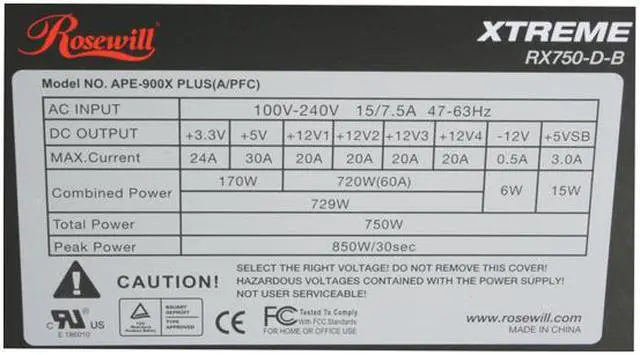 Alt view image 6 of 8 - Rosewill Xtreme Series RX750-D-B 750W Continuous @40°C ,80 PLUS Certified, ATX12V v2.2 & EPS12V v2.91, SLI Ready CrossFire Ready,  Active PFC "Compatible with Core i7, i5" Power Supply