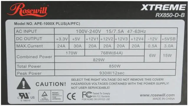 Alt view image 6 of 8 - Rosewill Xtreme Series RX850-D-B 850W Continuous @40°C ,80 PLUS Certified, ATX12V v2.2 & EPS12V v2.91, SLI Ready CrossFire Ready,  Active PFC "Compatible with Core i7, i5" Power Supply