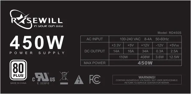 Alt view image 6 of 7 - Rosewill RD450S, 80 PLUS Certified 450 W Power Supply