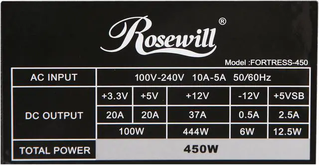 Alt view image 5 of 7 - Rosewill FORTRESS-450 450W Active PFC Power Supply - Continuous @ 122°F (50°C), 80 PLUS Platinum, ATX12V v2.31 & EPS12V v2.92, Intel Haswell, SLI & CrossFire-Ready