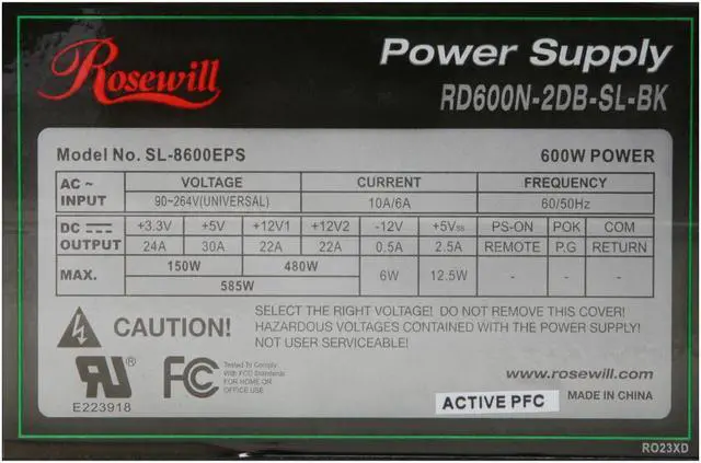 Alt view image 4 of 9 - Rosewill Stallion Series RD600N-2DB-SL-BK 600W ATX Form Factor 12V V2.2 / SSI standard EPS 12V SLI Ready Active PFC Active PFC Power Supply - SLI Ready