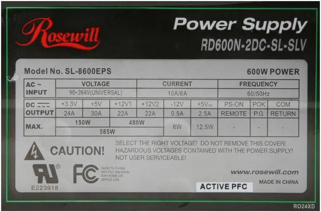 Alt view image 4 of 9 - Rosewill RD600N-2DC-SL-SLV 600W ATX Form Factor 12V V2.2 / SSI standard EPS 12V SLI Ready Active PFC Active PFC Power Supply - SLI Ready