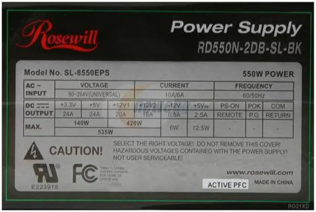 Alt view image 4 of 9 - Rosewill RD550N-2DB-SL-BK 550W ATX Form Factor 12V V2.2 / SSI standard EPS 12V SLI Ready Active PFC Power Supply