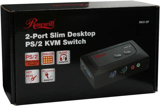 Alt view image 8 of 8 - Rosewill RKV-2P 2 Port Slim Desktop PS/2 KVM Switch w/ Audio & Mic/ Black Shell
