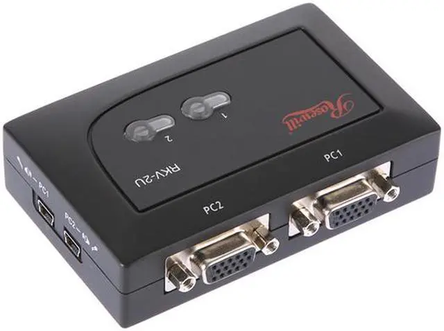 Alt view image 3 of 11 - Rosewill RKV-2U 2 Port Slim Palmtop USB KVM Switch w/ Audio & Mic/ Black Shell