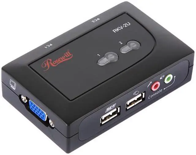 Main image of Rosewill RKV-2U 2 Port Slim Palmtop USB KVM Switch w/ Audio & Mic/ Black Shell