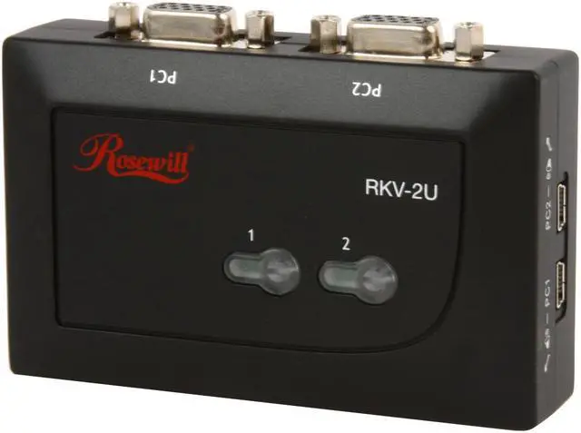 Alt view image 4 of 11 - Rosewill RKV-2U 2 Port Slim Palmtop USB KVM Switch w/ Audio & Mic/ Black Shell