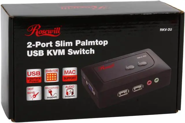Alt view image 11 of 11 - Rosewill RKV-2U 2 Port Slim Palmtop USB KVM Switch w/ Audio & Mic/ Black Shell