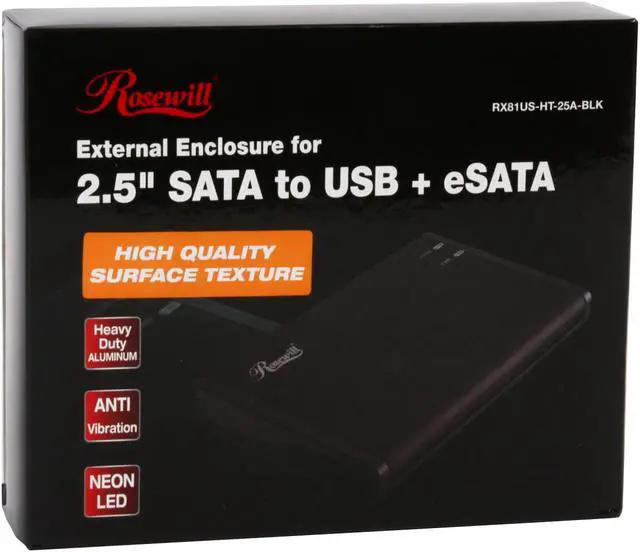 Alt view image 7 of 7 - Rosewill RX81US-HT-25A-BLK Aluminum / ABS 2.5" SATA eSATA & USB 2.0 External Enclosure