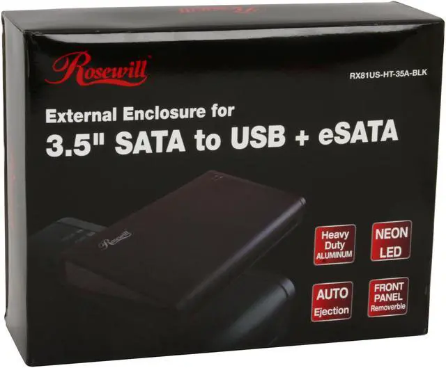 Alt view image 7 of 7 - Rosewill RX81US-HT-35A-BLK 3.5” SATA to eSATA + USB & Aluminum w/ High Quality Texture surface Ext. Enclosure