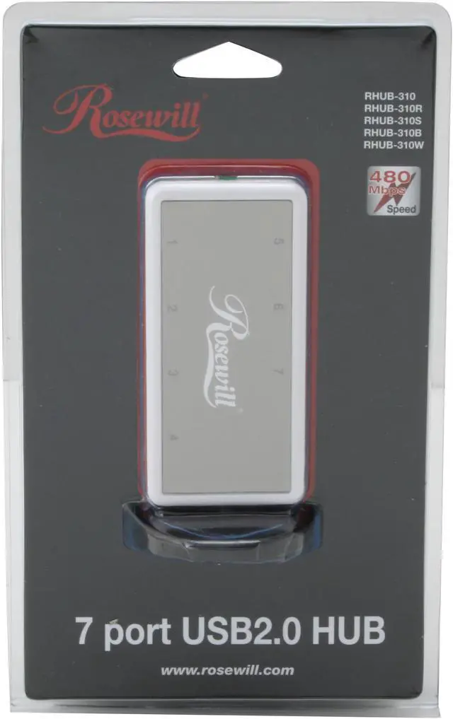 Alt view image 10 of 12 - Rosewill RHUB-310W White USB2.0 7 Port Shining Standing Hub With Power Adapter