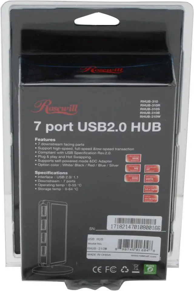 Alt view image 12 of 12 - Rosewill RHUB-310W White USB2.0 7 Port Shining Standing Hub With Power Adapter
