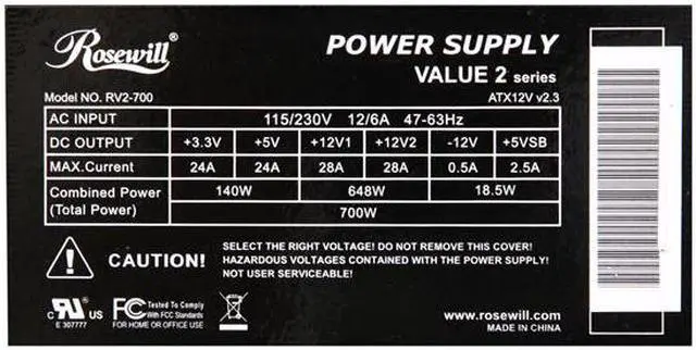 Alt view image 5 of 7 - Rosewill RV2-700 700 W ATX12V v2.3 / EPS12V SLI Ready Power Supply