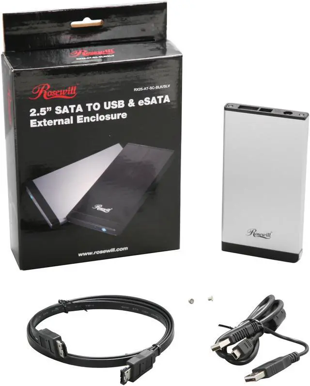 Alt view image 5 of 5 - Rosewill RX25-AT-SC-BLK - External Hard Drive Enclosure - Aluminum & Plastic, 2.5", Black, SATA USB 2.0 & eSATA
