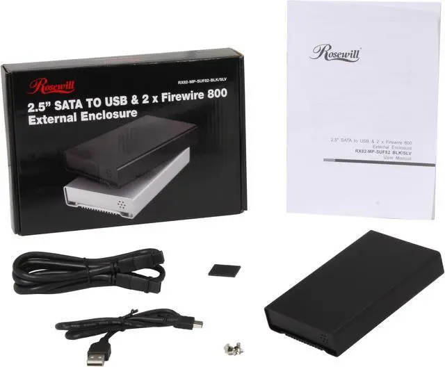 Alt view image 7 of 7 - Rosewill RX82-MP-SUF82-BLK Aluminum 2.5" Black USB 2.0 & 1394bx2 External Enclosure