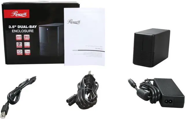 Alt view image 5 of 5 - Rosewill R2S-B Aluminum 3.5" Black USB 2.0 Dual-Bay JBOD/BIG External Enclosure
