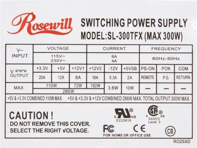Alt view image 5 of 7 - Rosewill -300-Watt TFX12V Power Supply - OEM - SL-300TFX - OEM