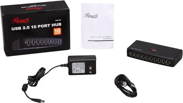 Alt view image 6 of 6 - Rosewill RHB-500 10-Port High Speed USB 2.0 Hub