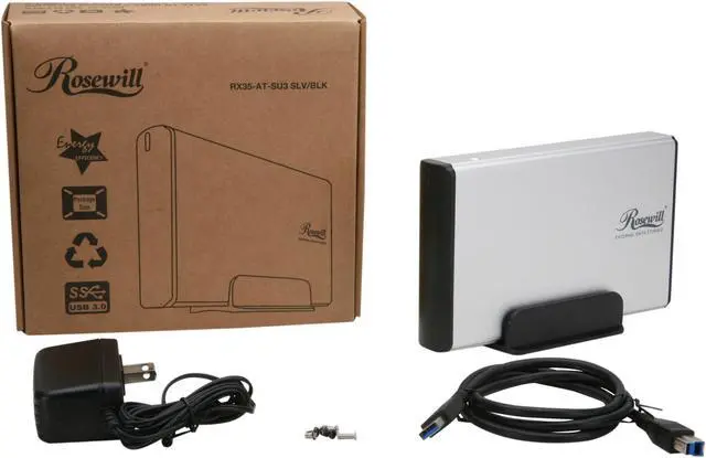 Alt view image 5 of 5 - Rosewill RX35-AT-SU3 SLV Full Aluminum Cover, Metal Tray 3.5" Silver SATA I/II USB 3.0 External Enclosure