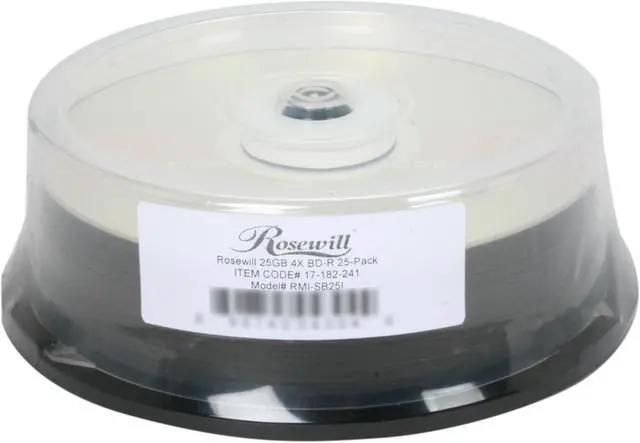 Main image of Rosewill RMI-SB25I-25 GB 4X BD-R Compact Disc Spindle 25-Pack - OEM