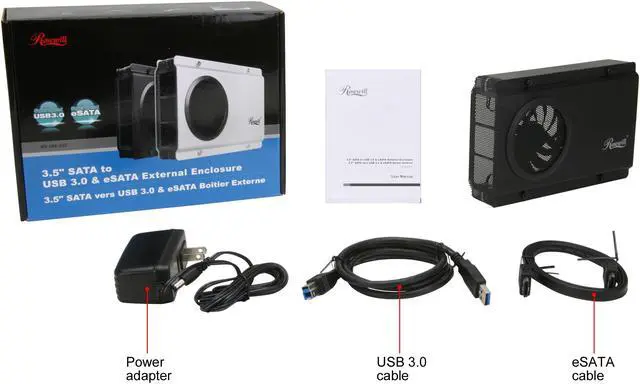 Alt view image 8 of 8 - Rosewill RX-358 U3C BLK External 3.5" Hard Drive Enclosure to USB 3.0/eSATA, Aluminum & Plastic, Built-in Cooling Fan and Fan Switch, Support 3.5" SATA III/II/I Hard Drive up to 8TB and UASP Function