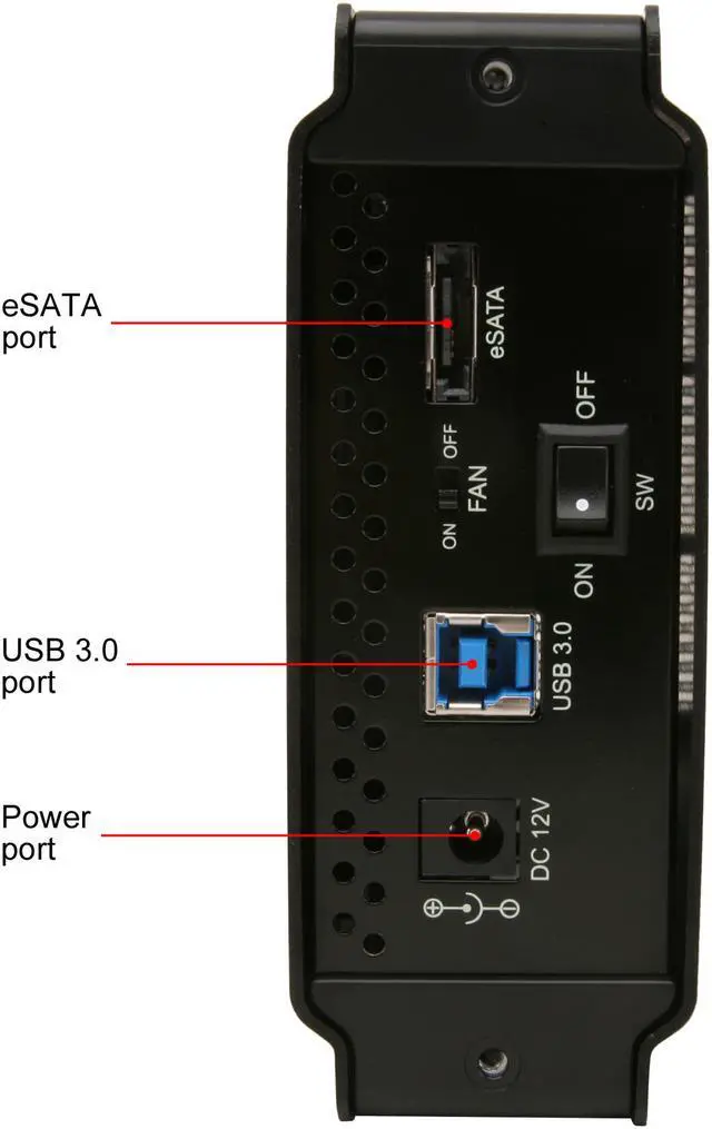 Alt view image 5 of 8 - Rosewill RX-358 U3C BLK External 3.5" Hard Drive Enclosure to USB 3.0/eSATA, Aluminum & Plastic, Built-in Cooling Fan and Fan Switch, Support 3.5" SATA III/II/I Hard Drive up to 8TB and UASP Function