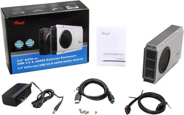 Alt view image 5 of 5 - Rosewill RX-358 U3C SLV - Silver External 3.5" Hard Drive Enclosure - Aluminum & Plastic, SATA I / II, USB 3.0 & eSATA