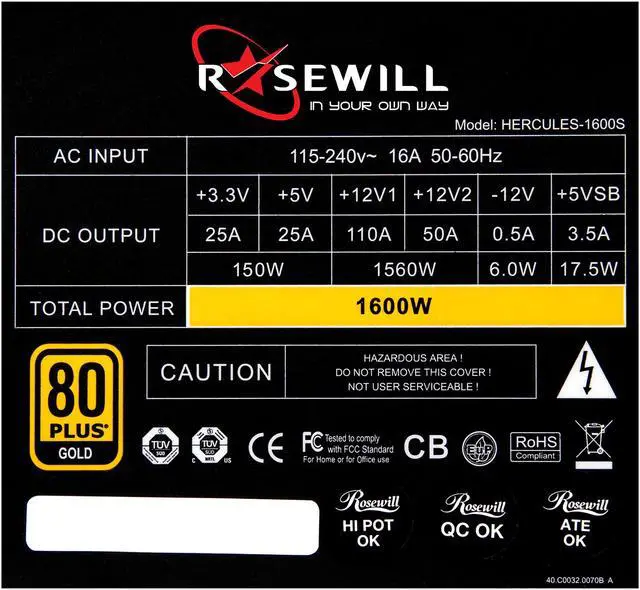 Alt view image 5 of 8 - Rosewill 1600W Modular Gaming Power Supply, Continuous @ 50  Degree C, 80 PLUS GOLD Certified, SLI & CrossFire Ready - HERCULES-1600S