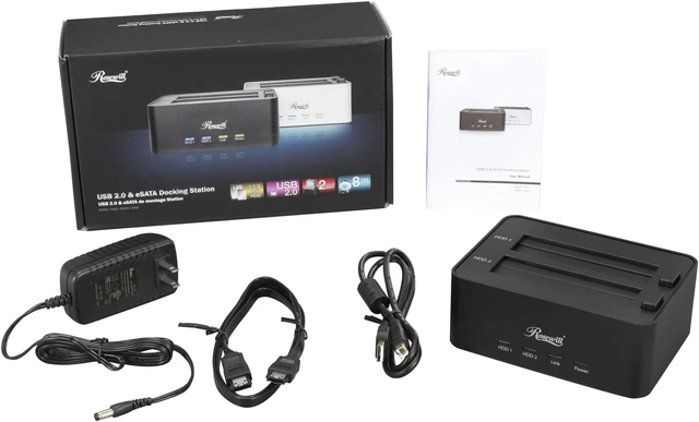 Alt view image 5 of 5 - Rosewill RDDO-13002 - Dual Bay Docking Station for 2.5" & 3.5" HDDs - Black, SATA USB 2.0 & eSATA, Rigid Aluminum Casing And Internal Plastic Shield