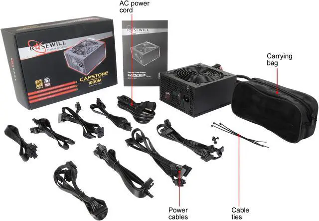 Alt view image 8 of 7 - Rosewill CAPSTONE Series, CAPSTONE-1000-M, 1000W Semi-Modular Power Supply, 80 PLUS GOLD Certified, Single +12V Rail, SLI & CrossFire Ready, Black