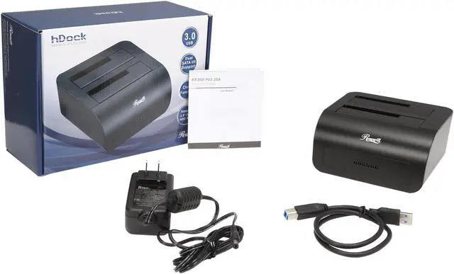 Alt view image 7 of 7 - Rosewill RX302-PU3-35B - Dual-Bay, External 2.5" or 3.5" Hard Drive Docking Station - USB 3.0 to SATA, One-Touch Duplicator / Cloner Function