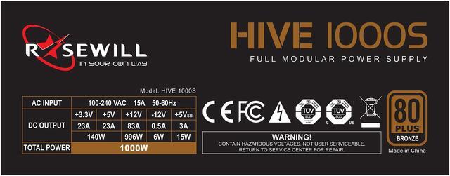 Alt view image 6 of 8 - Rosewill HIVE Series, HIVE-1000S, 1000W Fully Modular Power Supply, 80 PLUS BRONZE Certified, Single +12V Rail,  SLI & CrossFire Ready, Black