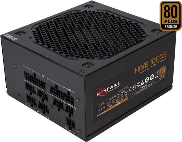 Main image of Rosewill HIVE Series, HIVE-1000S, 1000W Fully Modular Power Supply, 80 PLUS BRONZE Certified, Single +12V Rail,  SLI & CrossFire Ready, Black