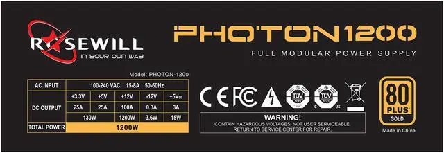 Alt view image 2 of 7 - Rosewill PHOTON Series 1200W Full Modular Gaming Power Supply, 80 PLUS Gold Certified, Single +12V Rail, Intel 4th Gen CPU Ready, SLI & Crossfire Ready - Photon-1200