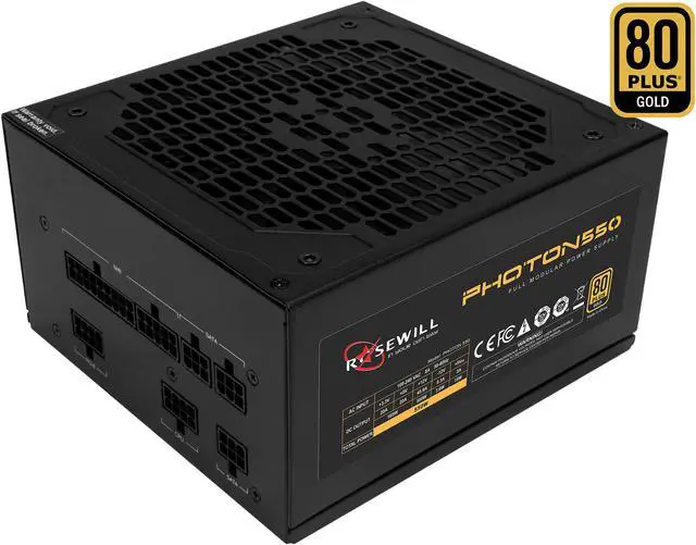 Main image of Rosewill PHOTON Series, PHOTON-550, 550W Fully Modular Power Supply, 80 PLUS GOLD Certified, Single +12V Rail, SLI & CrossFire Ready, Black