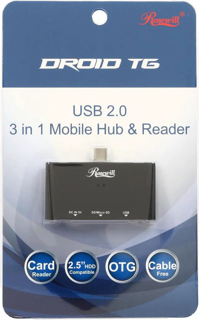 Alt view image 6 of 6 - Rosewill RHBM-100-U2 - Multi-Functional SD / Micro SD / USB 2.0 / Micro-B Card Reader OTG Connection Kit, Black