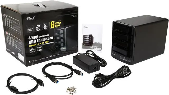 Alt view image 9 of 9 - Rosewill RX305 4B - SATA III-to-USB 3.0 & eSATA 4-Bay 2.5” or 3.5” Hard Drive Enclosure - Full Aluminum Case with Removable Fan, Supports Up to 20 TB Capacity (4 x 5 TB)