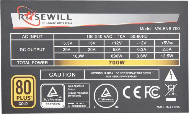 Alt view image 5 of 7 - Rosewill Valens Series 700W Gaming Power Supply, 80 PLUS Gold Certified, Single +12V Rail, Intel 4th Gen CPU Ready, SLI & Crossfire Ready - Valens-700