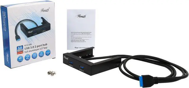 Alt view image 5 of 5 - Rosewill RCH-200 - 2-Port USB 3.0 Front Panel Hub with 20-Pin Connector - Fits 3.5" Drive Bay, Aluminum Frame