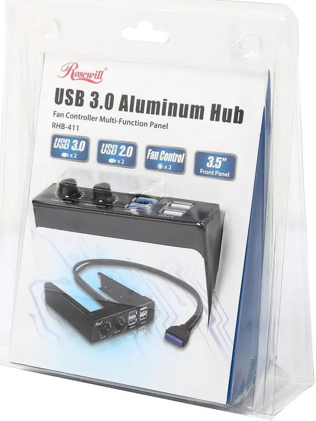 Alt view image 7 of 7 - Rosewill RHB-411 3.5" Drive Bay & 2 port USB 3.0 2 port USB 2.0 Multi-function Aluminum Front Panel with 2 Fan Adjustable Controller