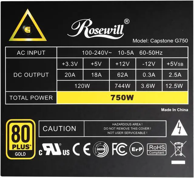 Alt view image 7 of 7 - Rosewill Capstone G Series 750W Modular Gaming Power Supply, 80 PLUS Gold Certified, Single +12V Rail, SLI & Crossfire Ready - Capstone-G750