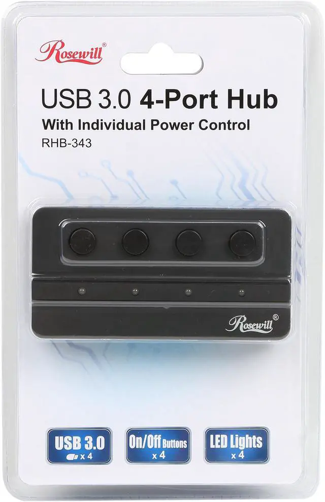Alt view image 7 of 7 - Rosewill RHB-343 USB 3.0 4-Port Hub with Individual Power Control
